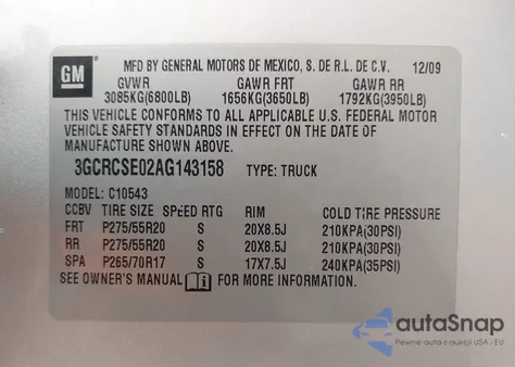 2010 Chevrolet Silverado 1500 Lt from USA, damaged, VIN 3GCRCSE02AG143158